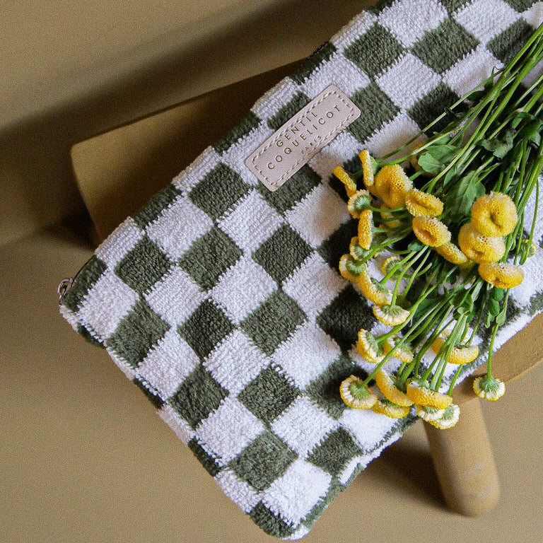Pochette éponge damier kaki 3