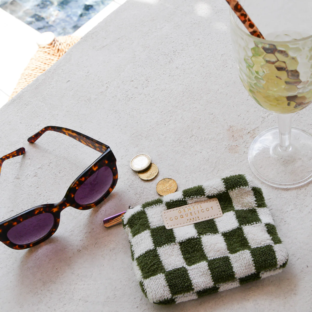 Pochette éponge damier kaki 4