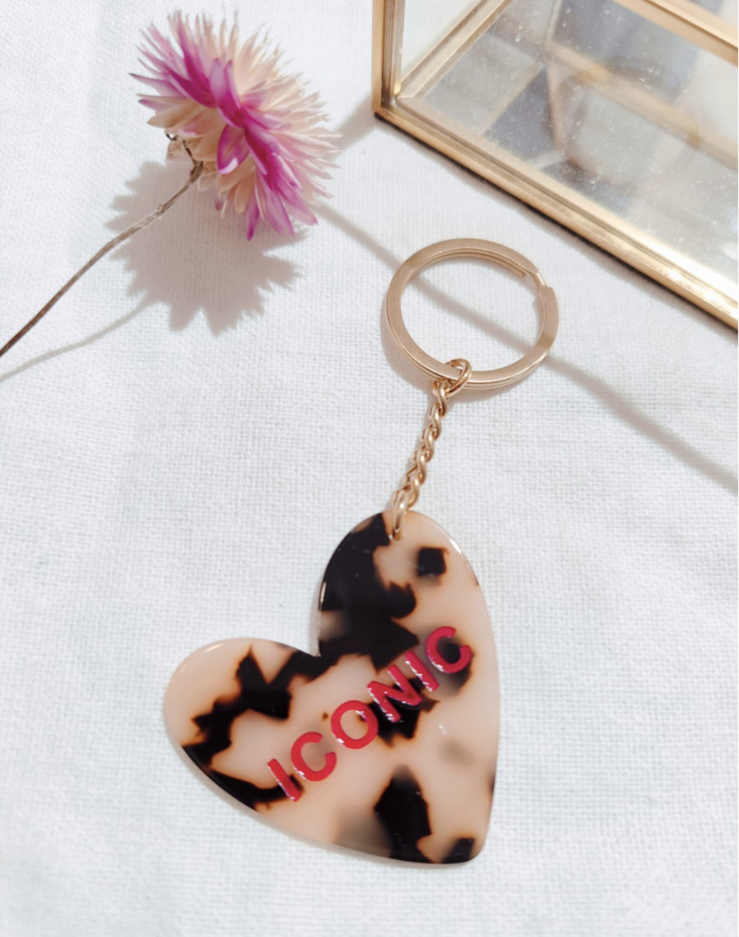 Porte clef résine paillettes "ICONIC" léopard