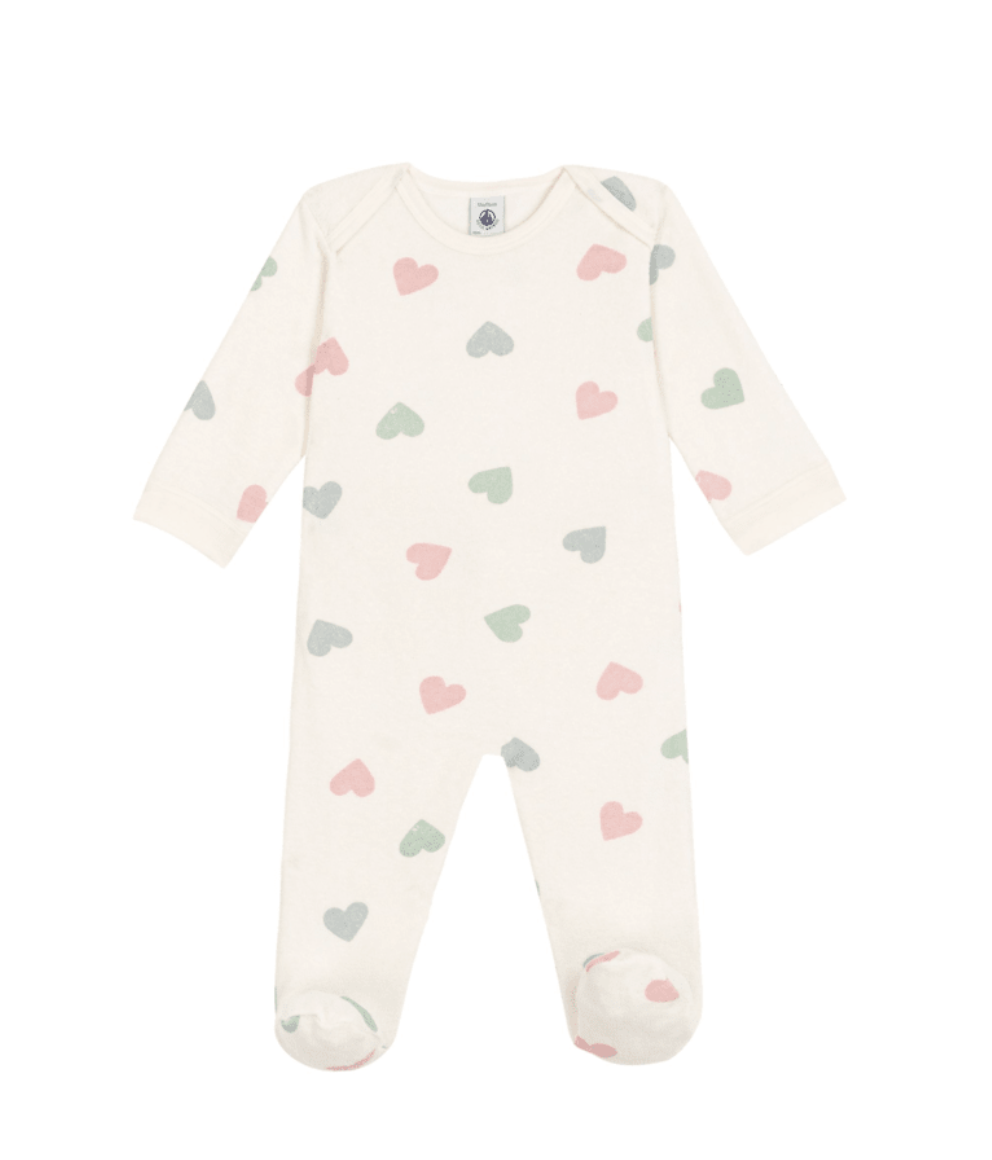 Pyjama bébé en coton éponge ouverture sans pression imprimé cœurs 2
