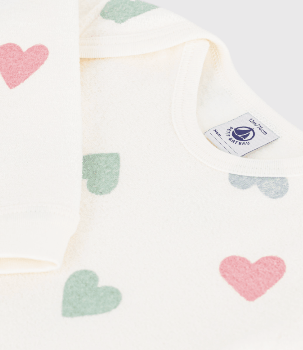 Pyjama bébé en coton éponge ouverture sans pression imprimé cœurs 5