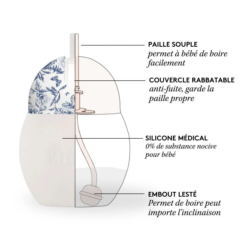 Tasse à paille lestée 240 ml | Tartine et Chocolat "Toile de Jouy Bleu"  3