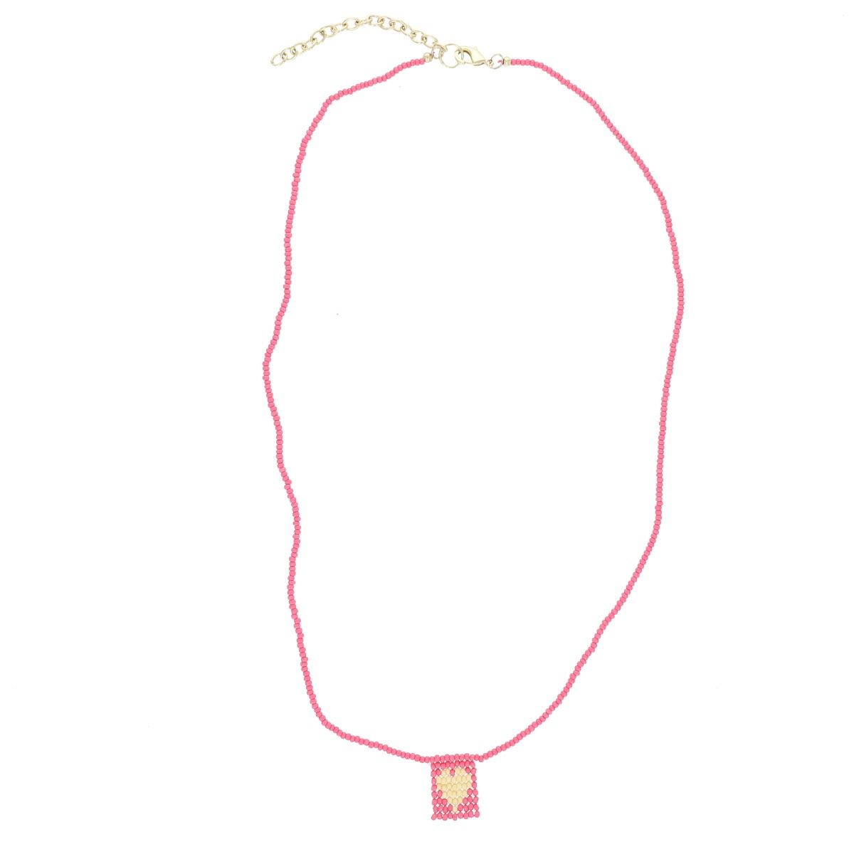 Collier en perles tissées rose cœur jaune - Paraty