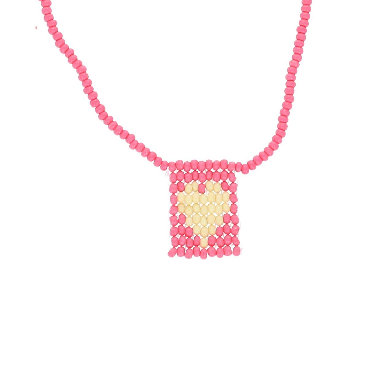 Collier en perles tissées rose cœur jaune - Paraty 3