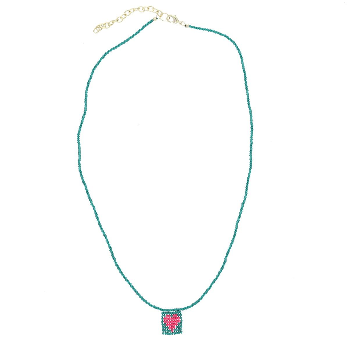 Collier en perles tissées vert cœur rose - Paraty 3