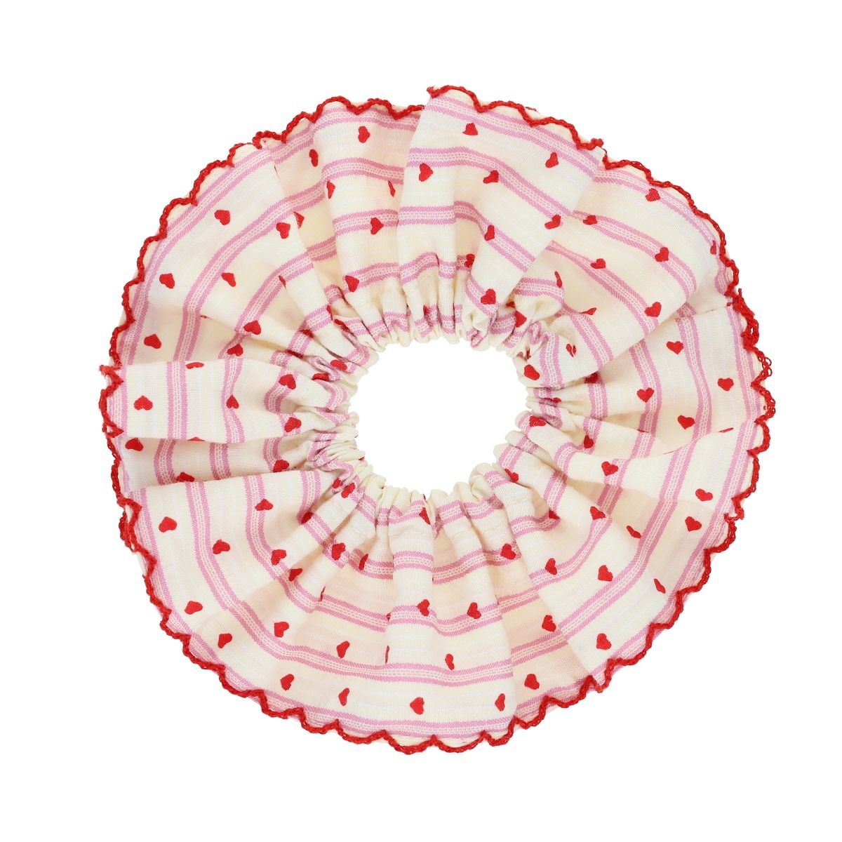Chouchou rayé rose et cœurs rouges