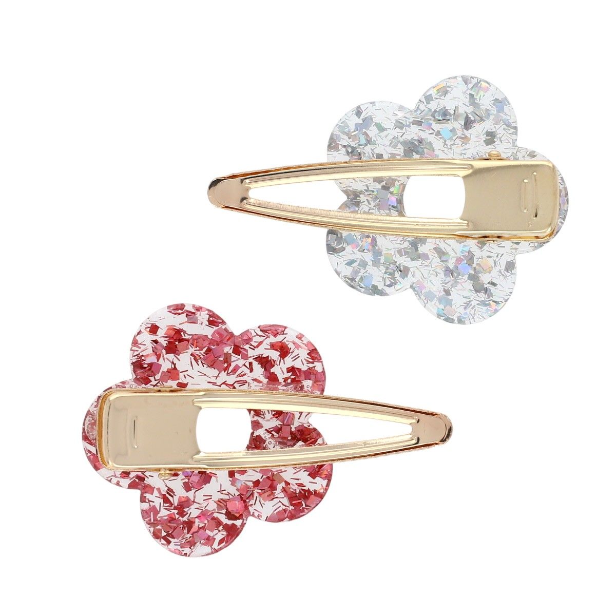 Lot de 2 barrettes fleurs à paillettes rose et argent 3