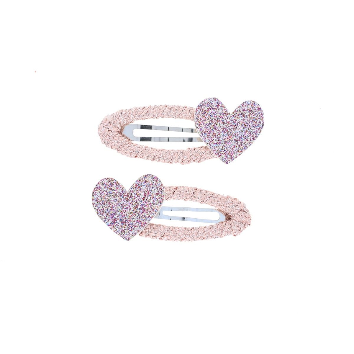 Lot de 2 barrettes cheveux cœurs roses pailletés 2