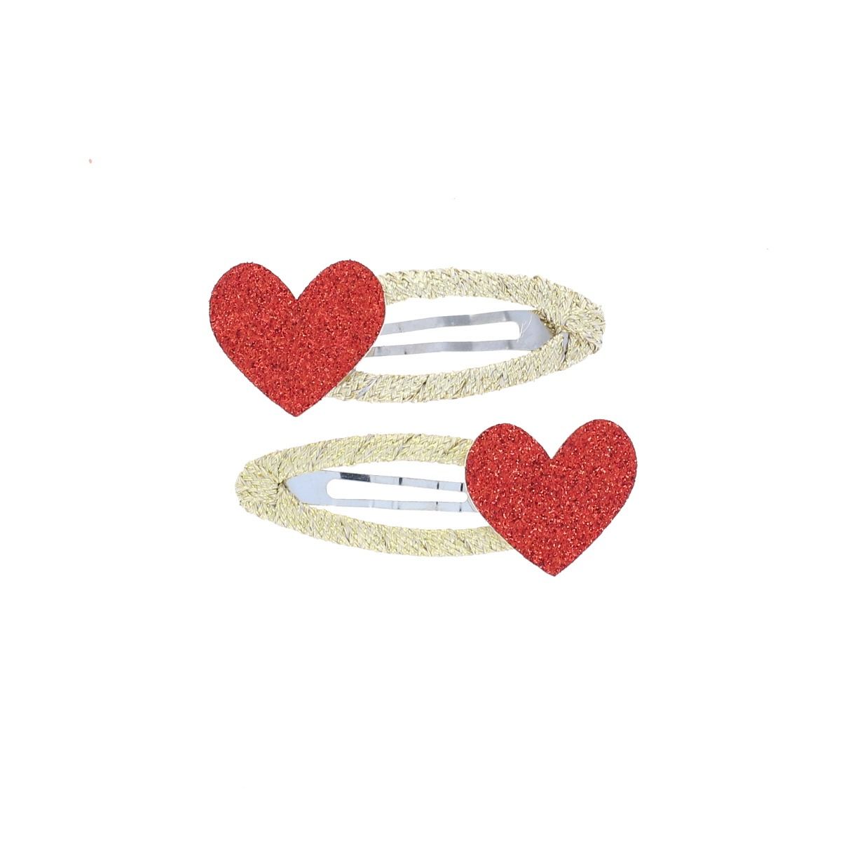 Lot de 2 barrettes cheveux cœurs rouge pailletés 2