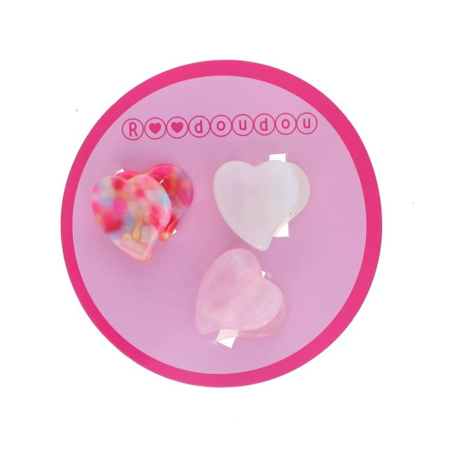 Lot de 3 pinces petits cœurs rose nacré