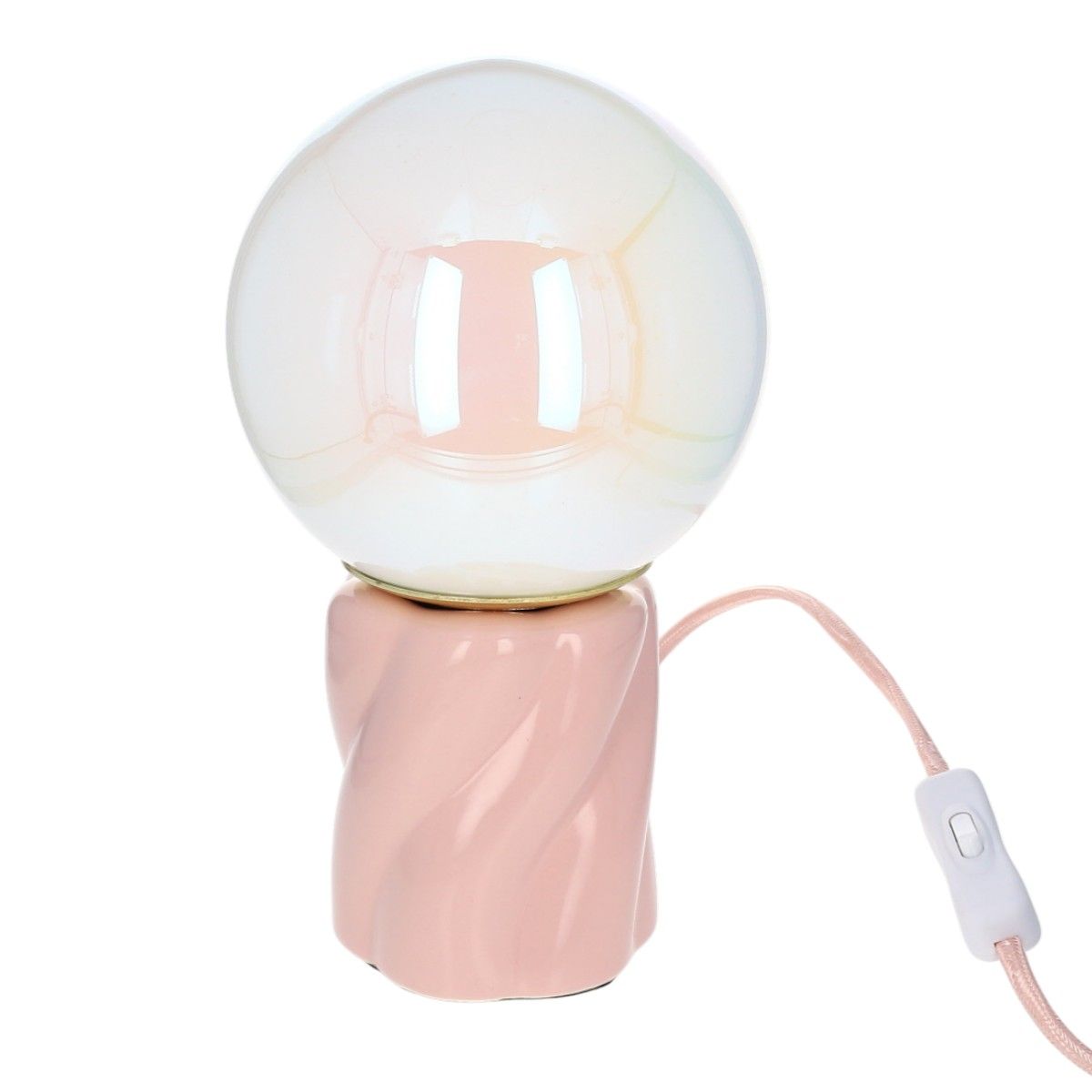 Lampe rose globe blanc nacré 2