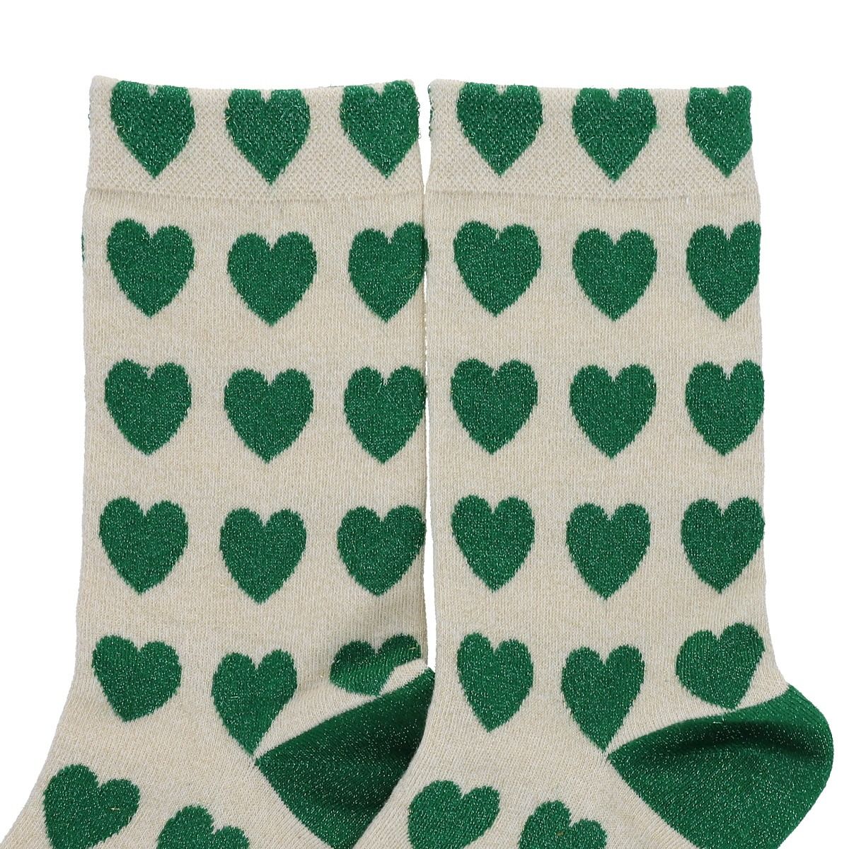 Chaussettes femme à paillettes coeurs verts 3