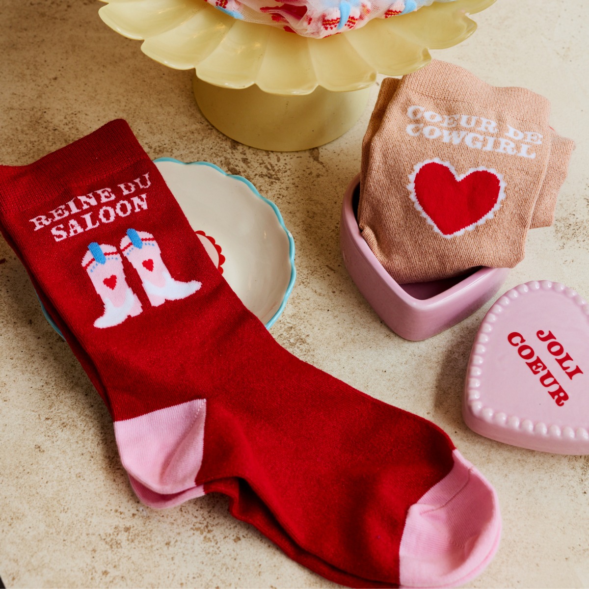 Chaussettes femme à paillettes rouges "reine du saloon" - Rodéo Disco