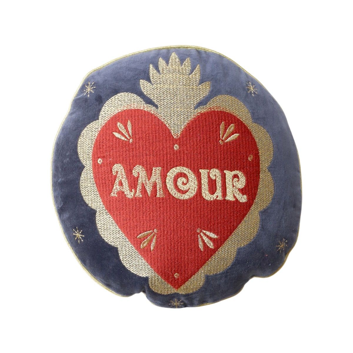 Coussin en velours brodé cœur ex-voto - La bonne aventure