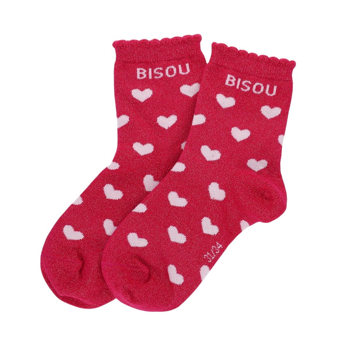 Chaussettes enfant à paillettes roses coeurs "Bisou" 31-34