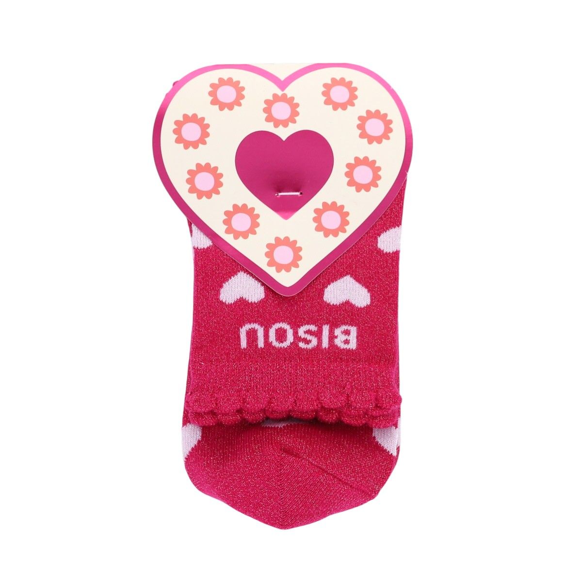 Chaussettes enfant à paillettes roses coeurs "Bisou" 31-34 2