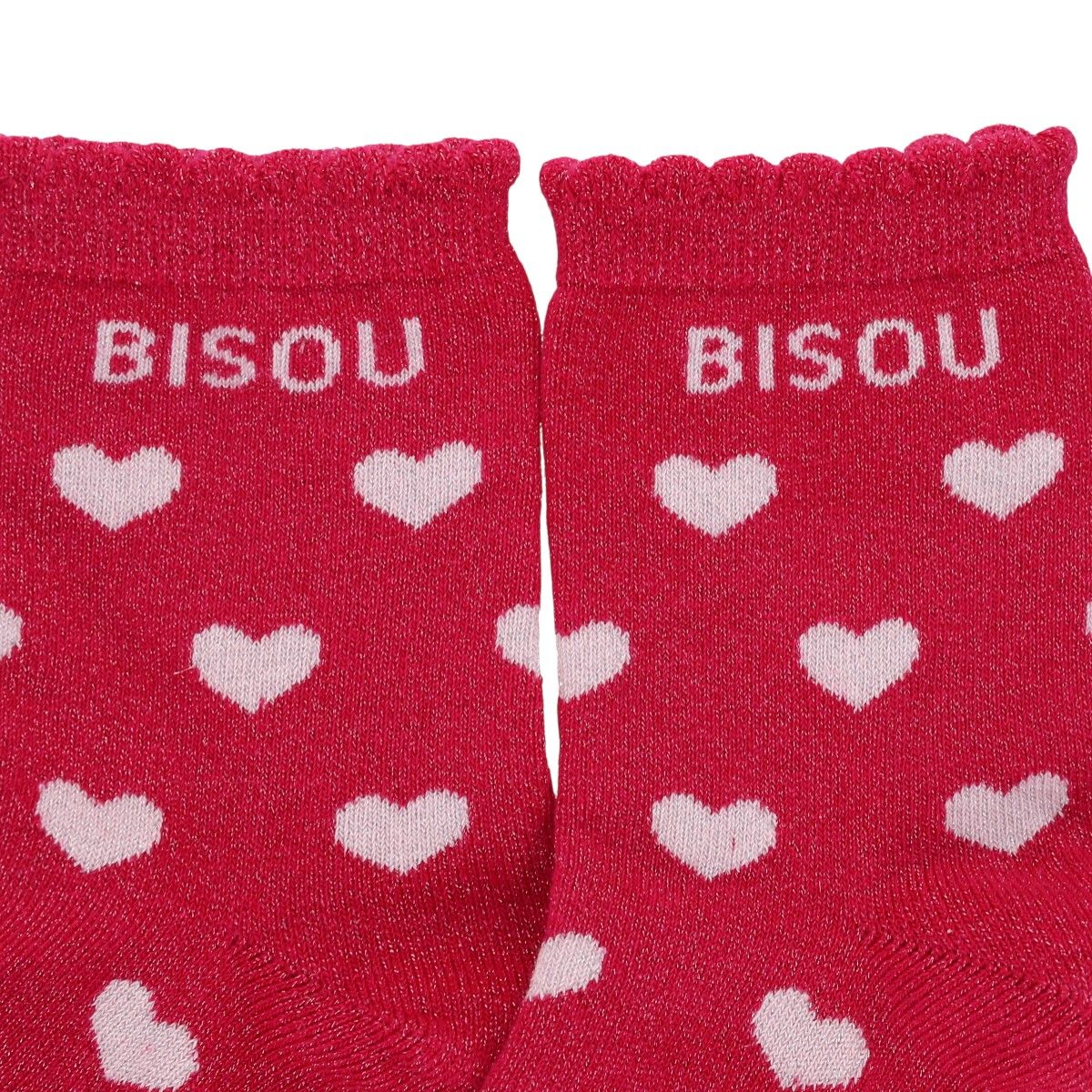 Chaussettes enfant à paillettes roses coeurs "Bisou" 31-34 3