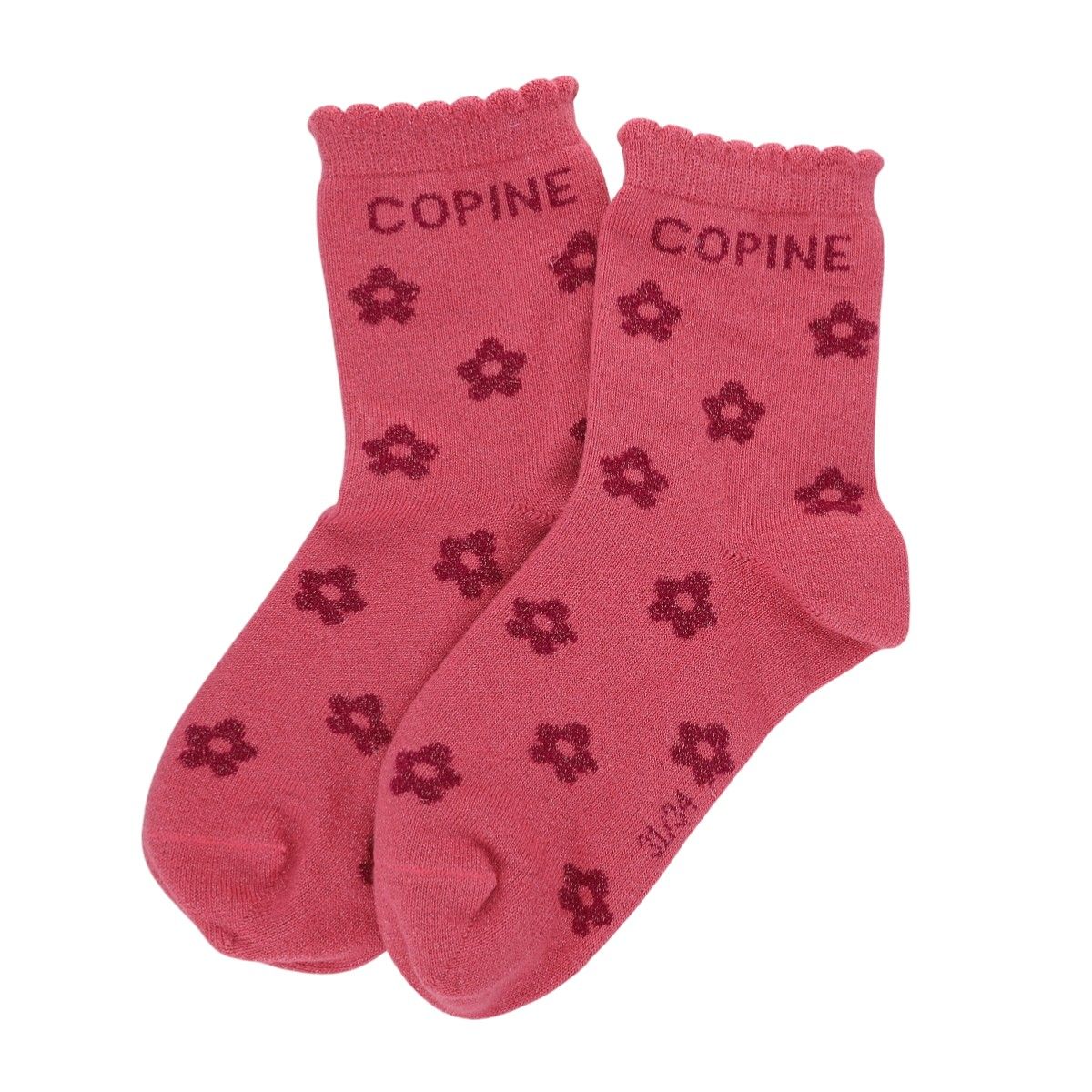 Chaussettes enfant à paillettes roses fleurs "Copine" 31-34