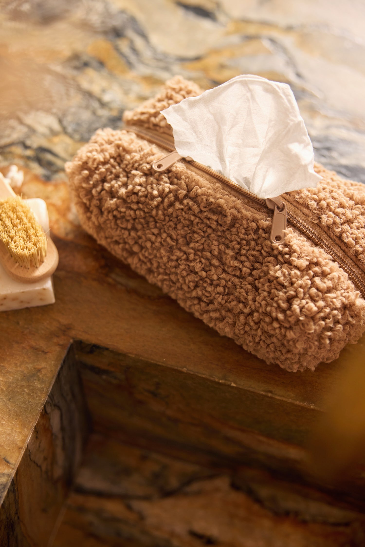 Housse pour lingettes bouclette camel