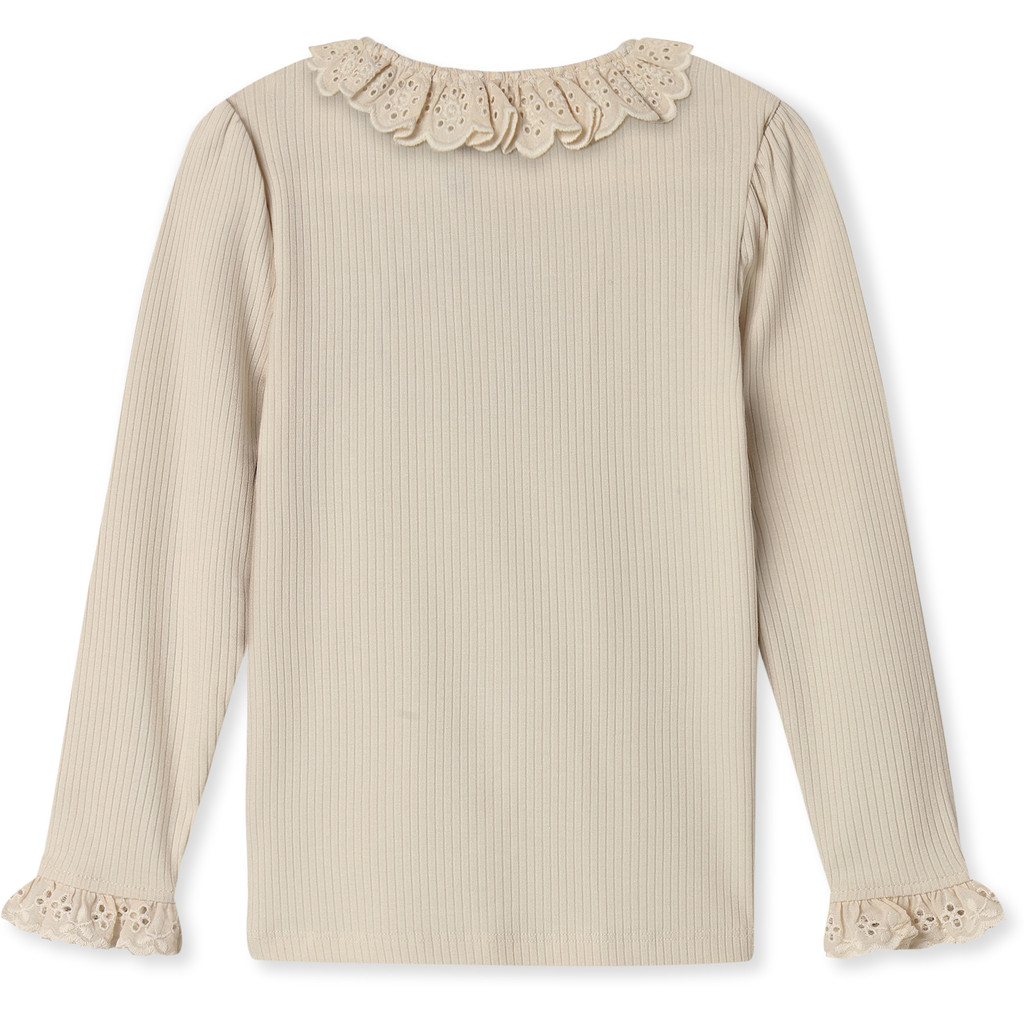 Blouse beige avec col en pointelle 3