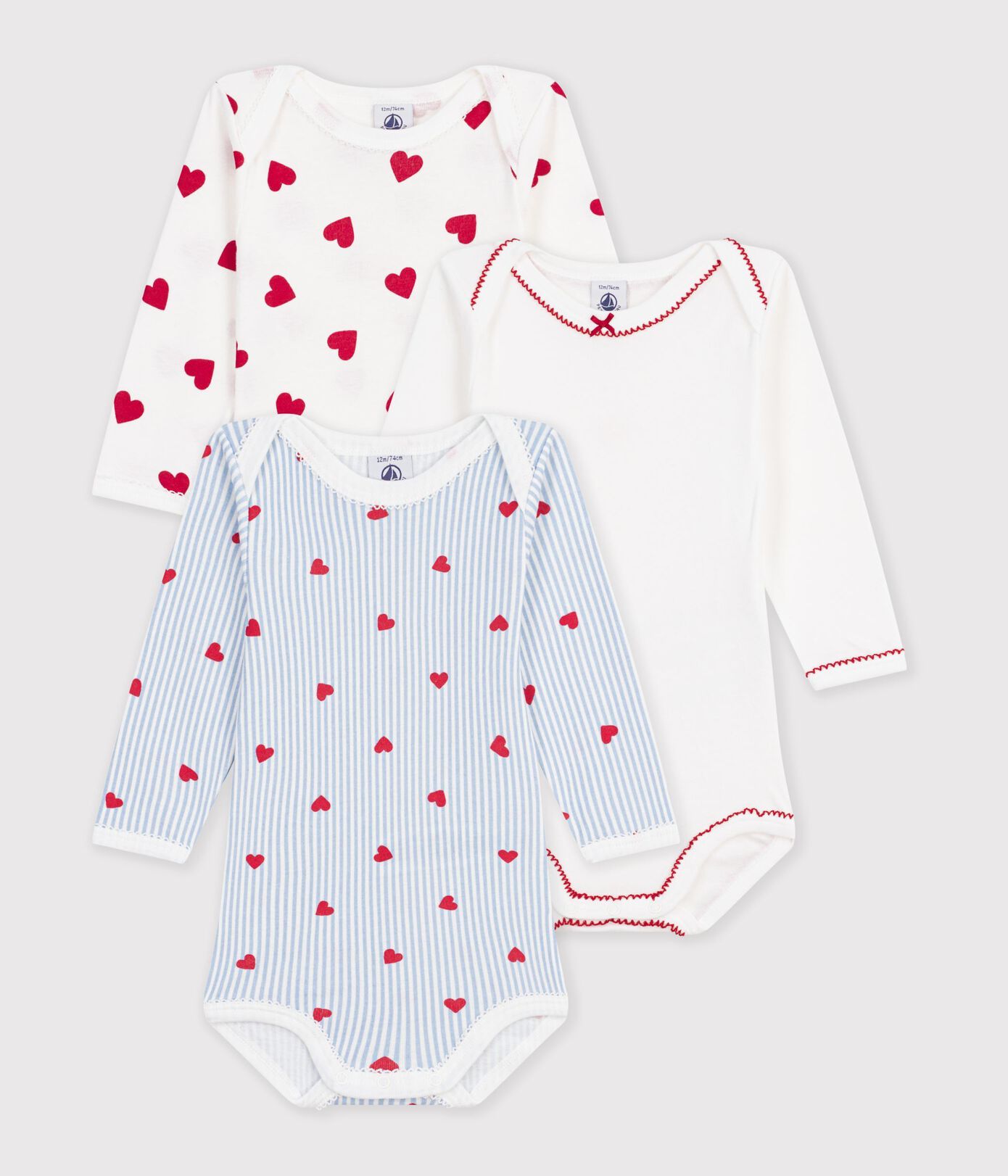 Lot de bodies manches longues en coton imprimé cœurs bébé 2