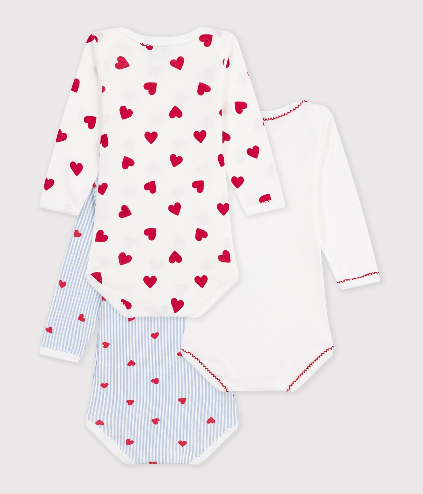 Lot de bodies manches longues en coton imprimé cœurs bébé 3