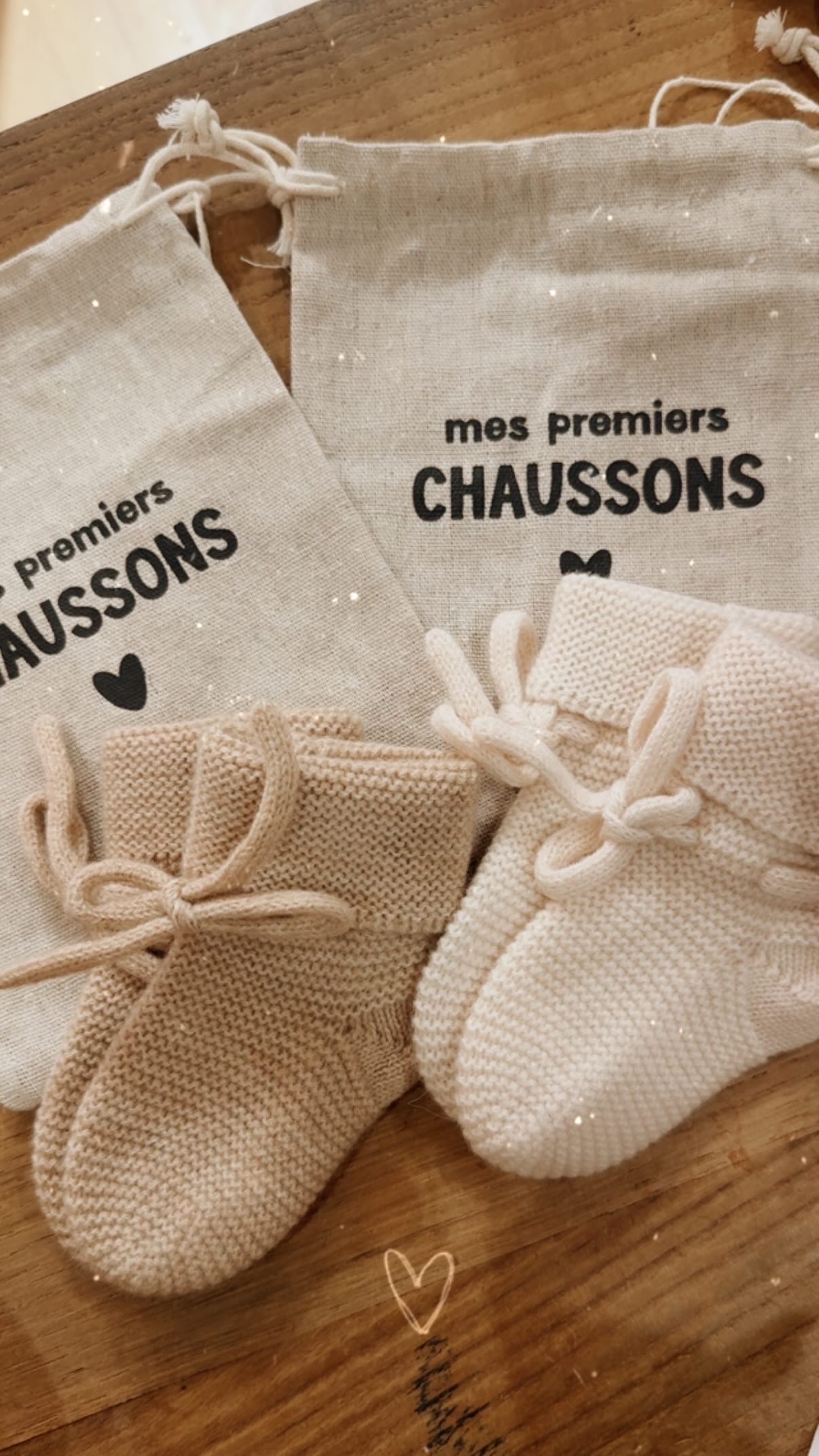 Chaussons tricotés en merinos sable 3/6 mois