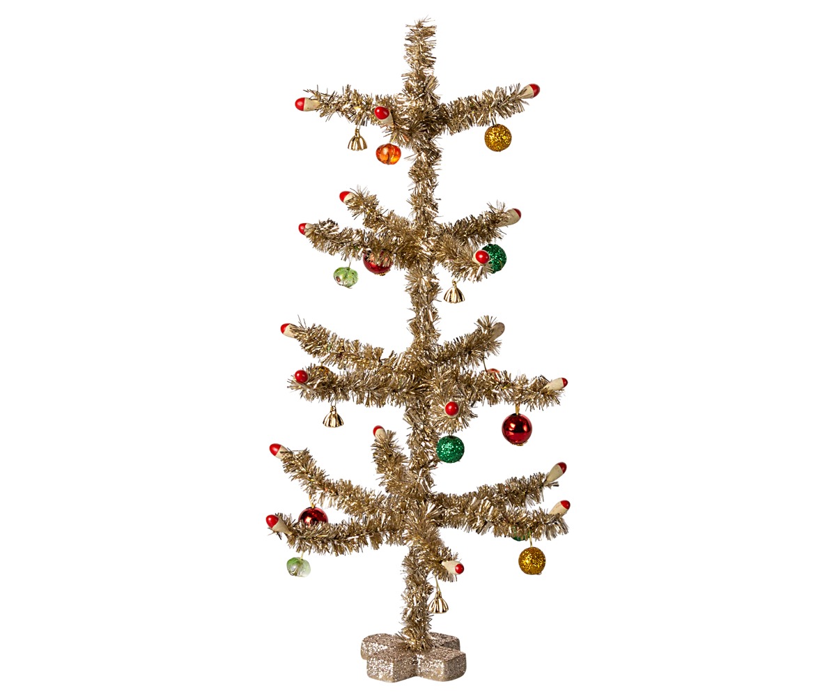 Sapin de Noël, décorations dorées, rouges et vertes