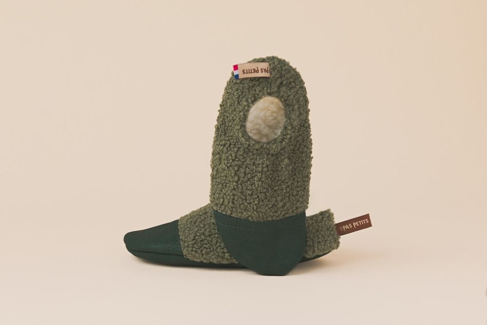 Les Pas Petits : Chausson souple bouclettes vertes  2