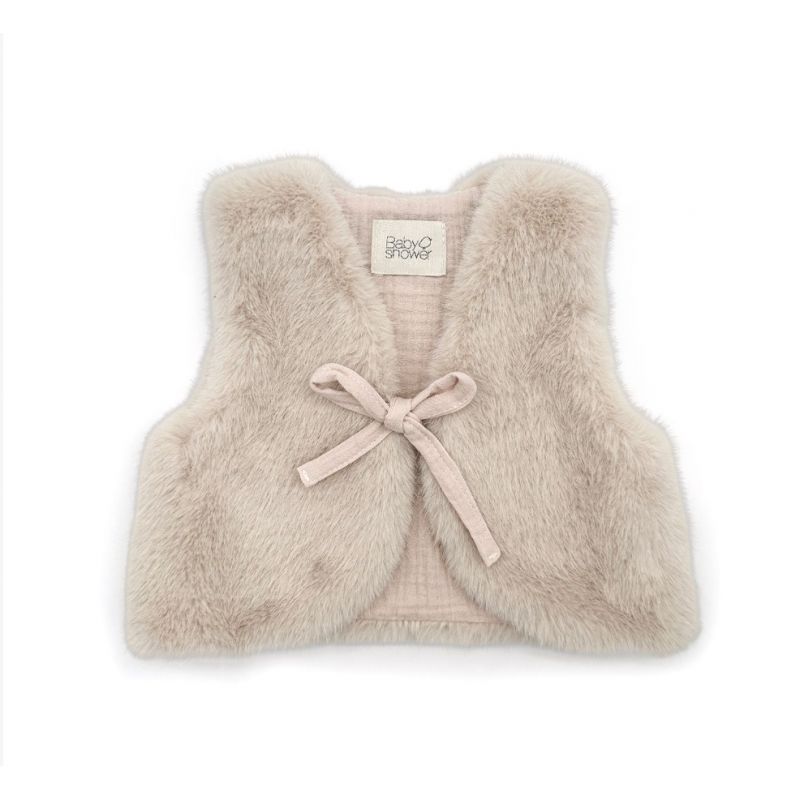 Gilet bebé en fourrure crème — 1/3 mois