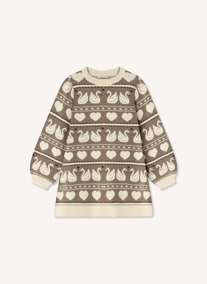 Robe maille FLIINK Lovely cygnes coton bio écru  2