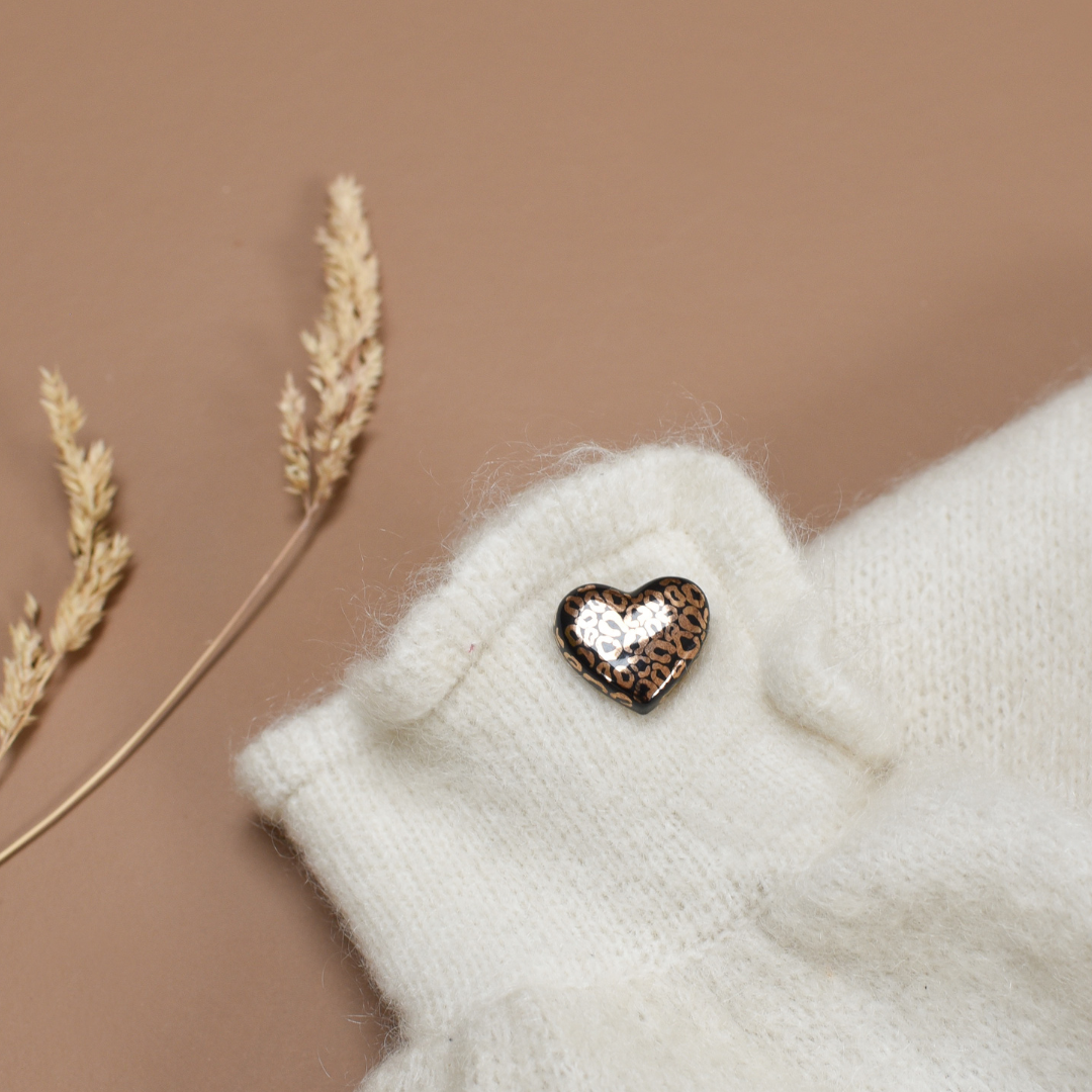 Pin's Coeur Léopard : Blanc & Doré 7