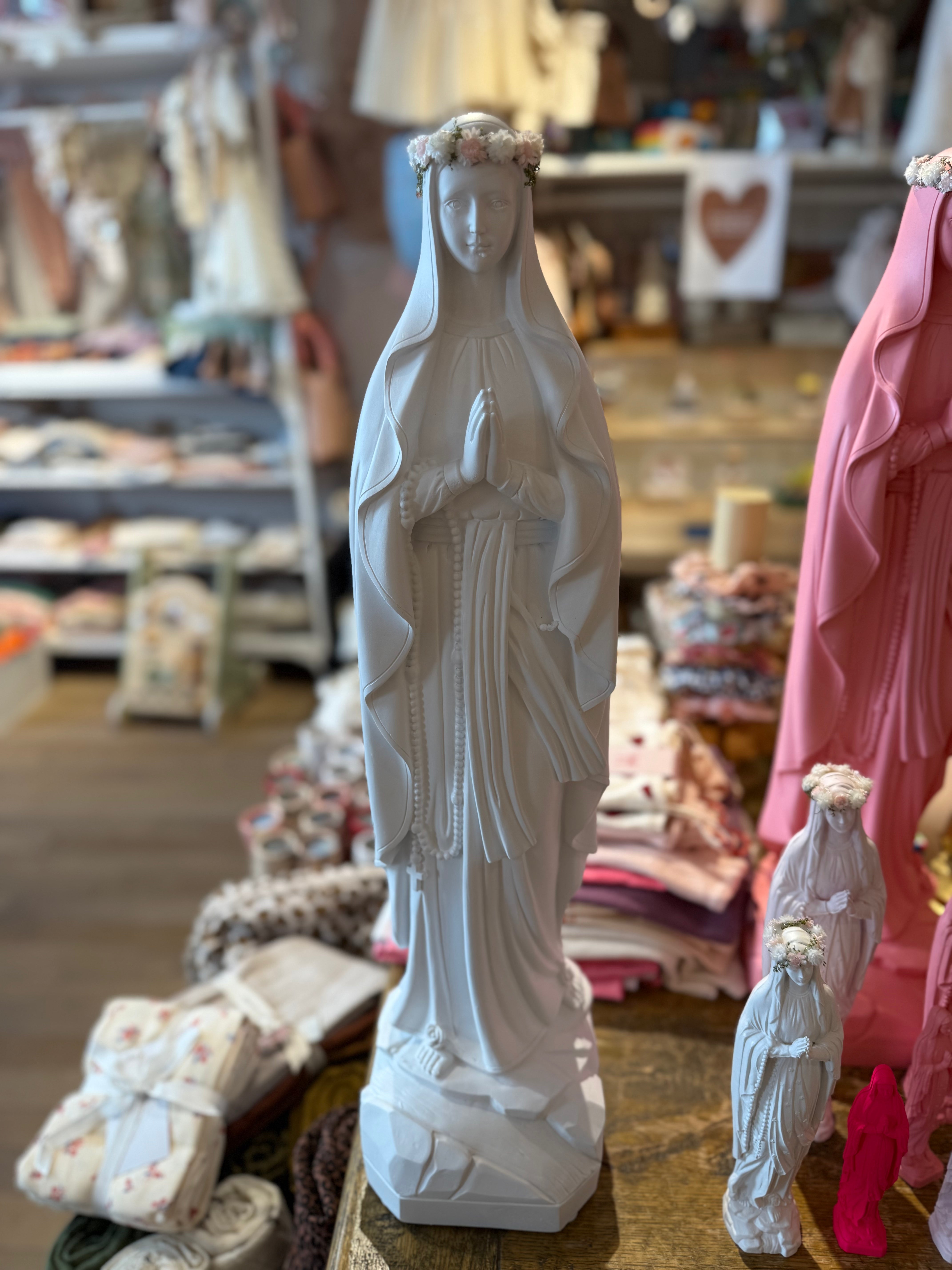 Grande Vierge couronne fleuri 60 cm 💒 — blanc-1