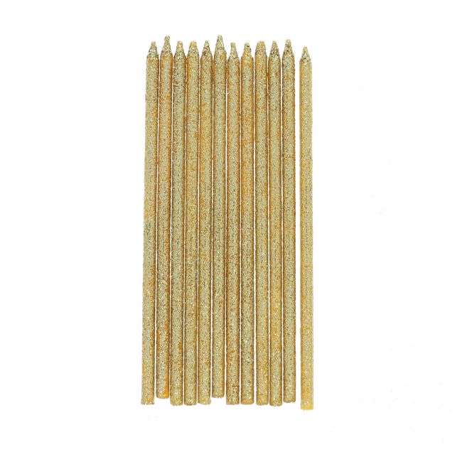 Lot de 12 bougies à paillettes dorées
