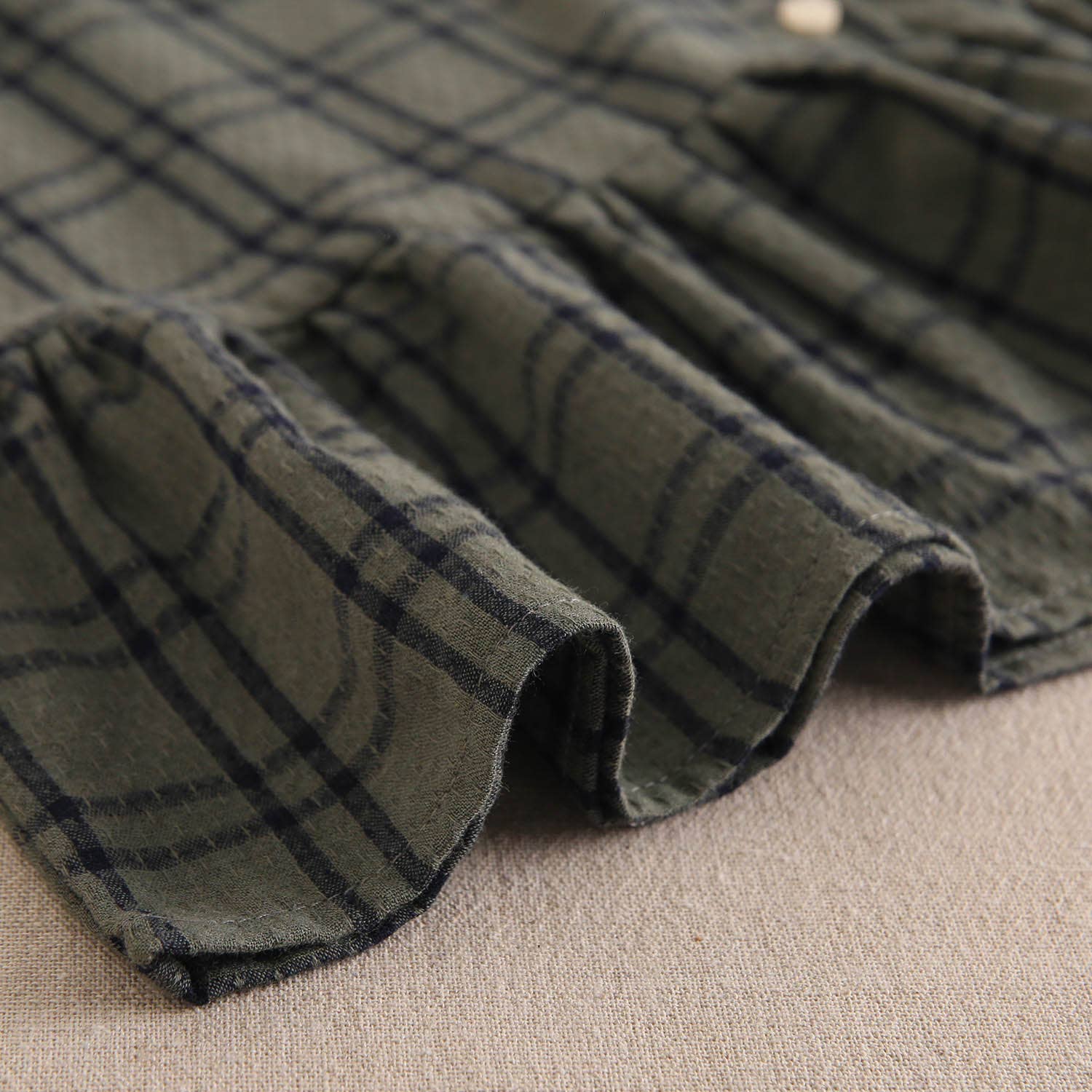 Robe à carreaux vert olive et bleu avec col Peter Pan 6