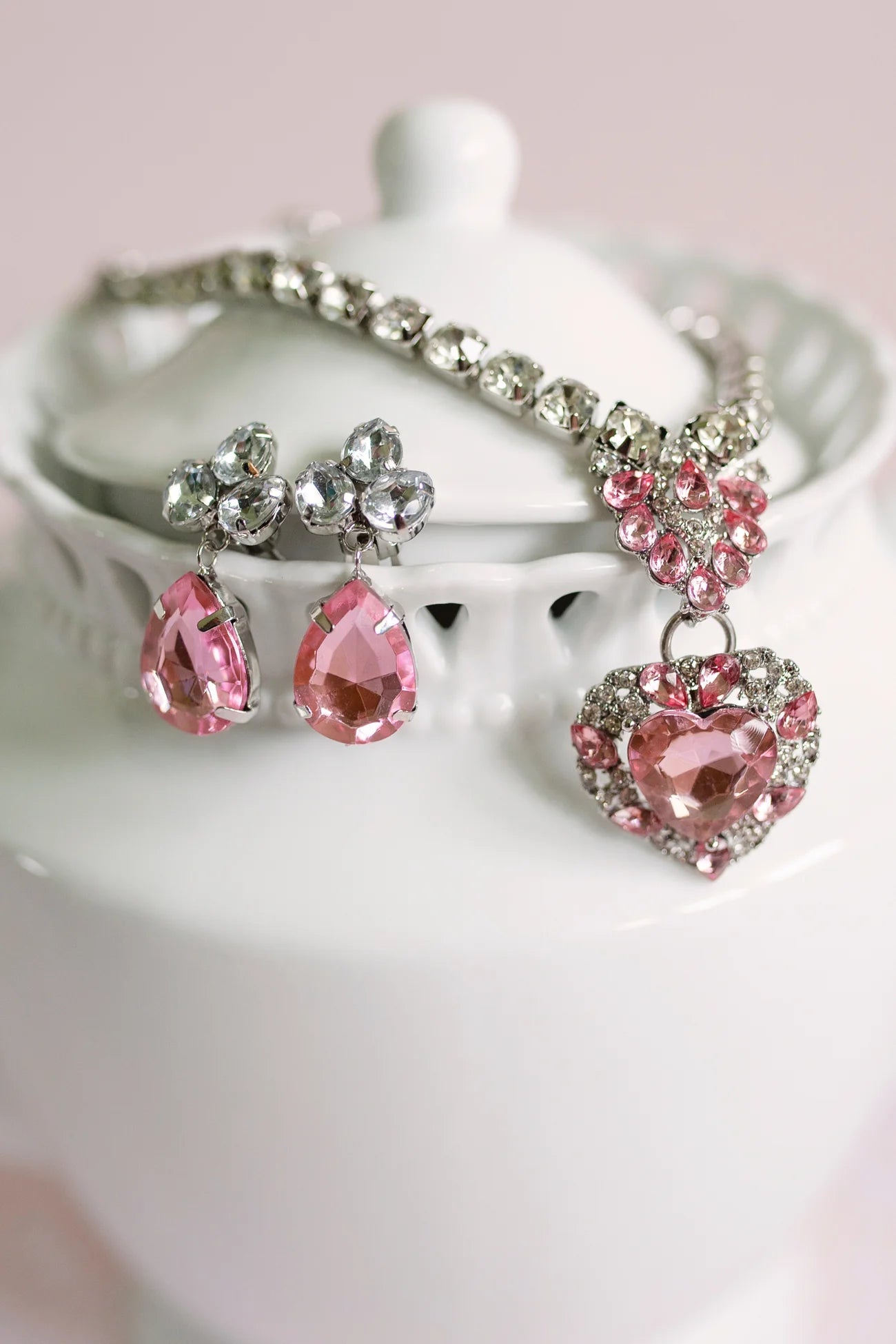 Set de 4 bijoux Marilyn rose/argent 3