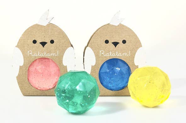 Balle rebondissante oiseau à paillettes bleu 4,2cm 2