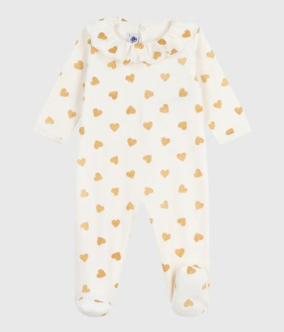 Pyjama de Noel bébé en velours imprimé cœurs paillettes doré 🌲 — 1 mois