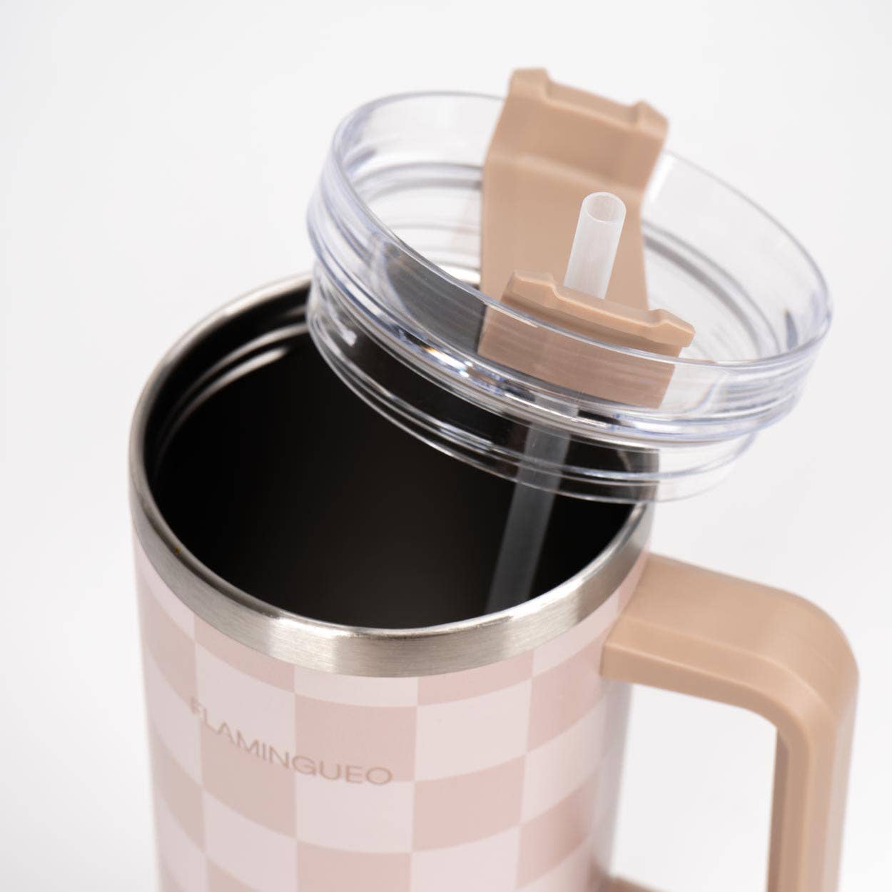 Gourde thermos en acier inoxydable à carreaux beige 2