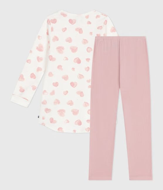 Chemise de nuit et legging enfant en molleton imprimé cœurs rose — 3 ans
