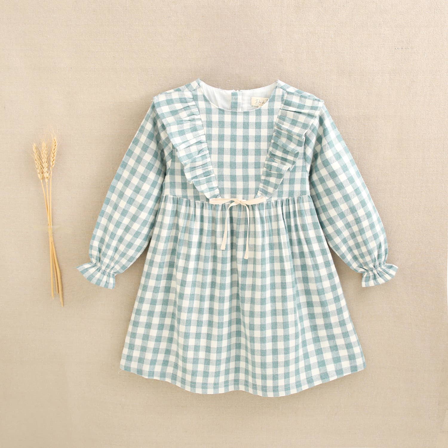 Robe en flanelle à carreaux vichy vert d'eau avec nœud 2