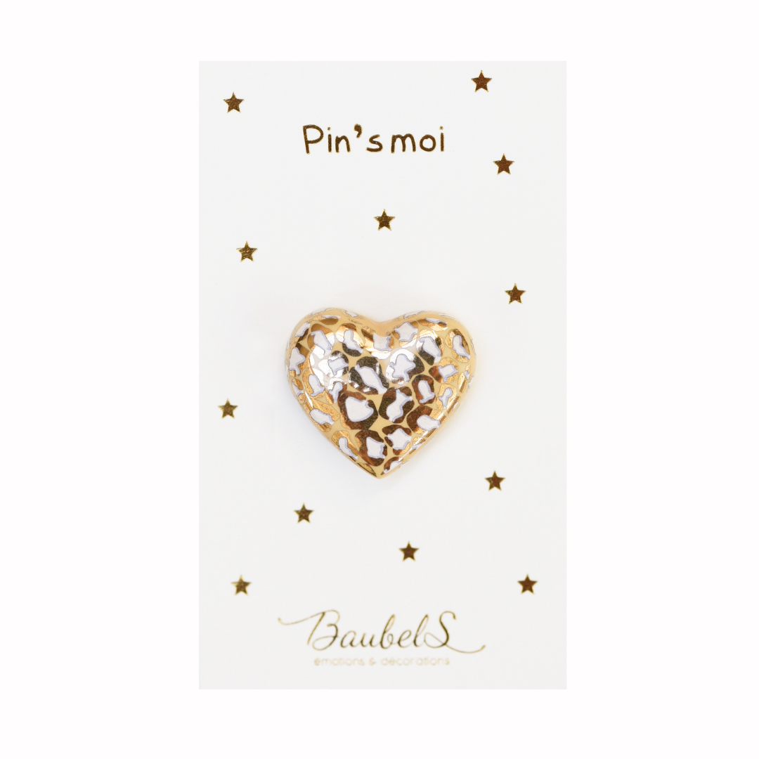 Pin's Coeur Léopard : Blanc & Doré