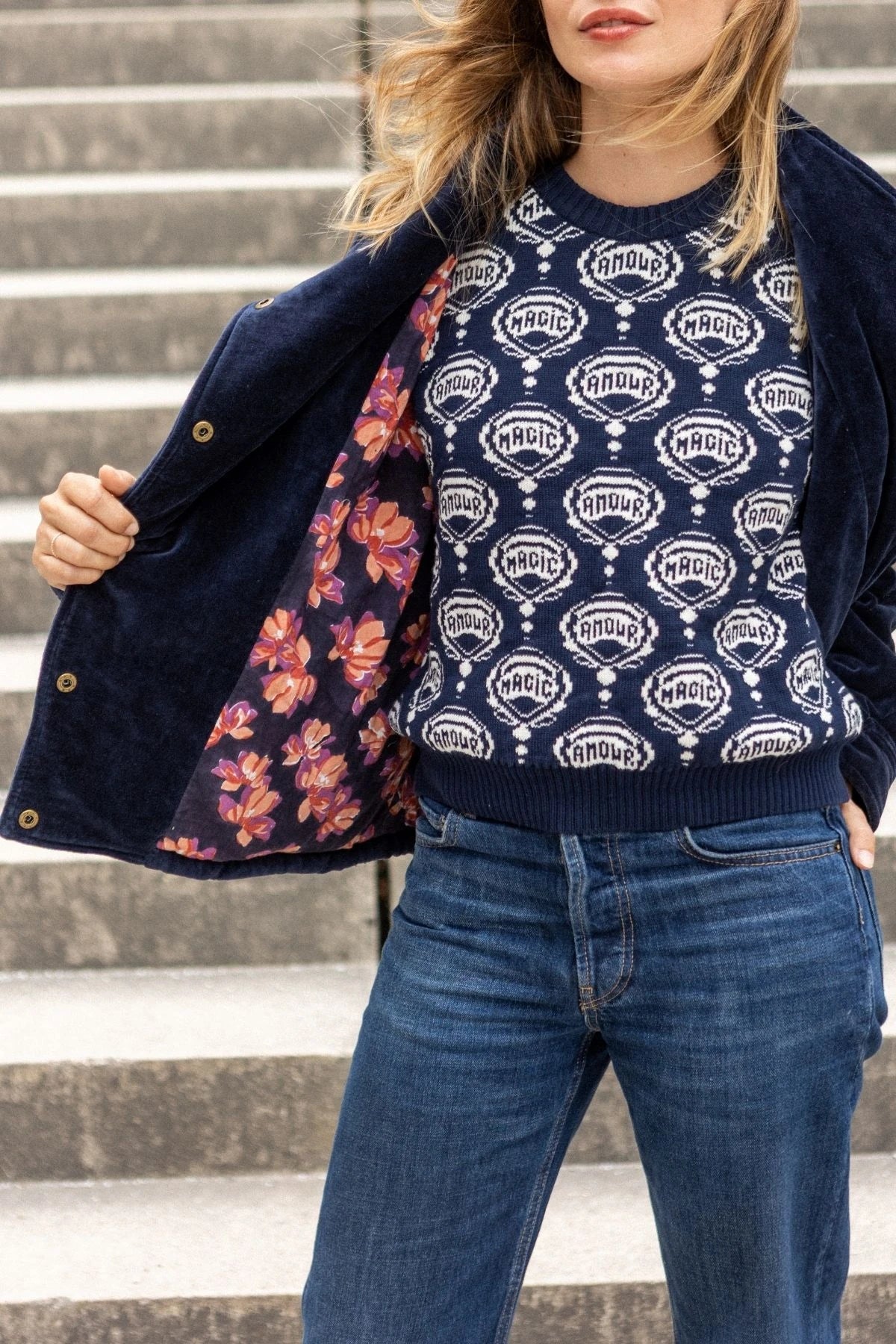 Veste Kapur Velours Lisse Navy 3