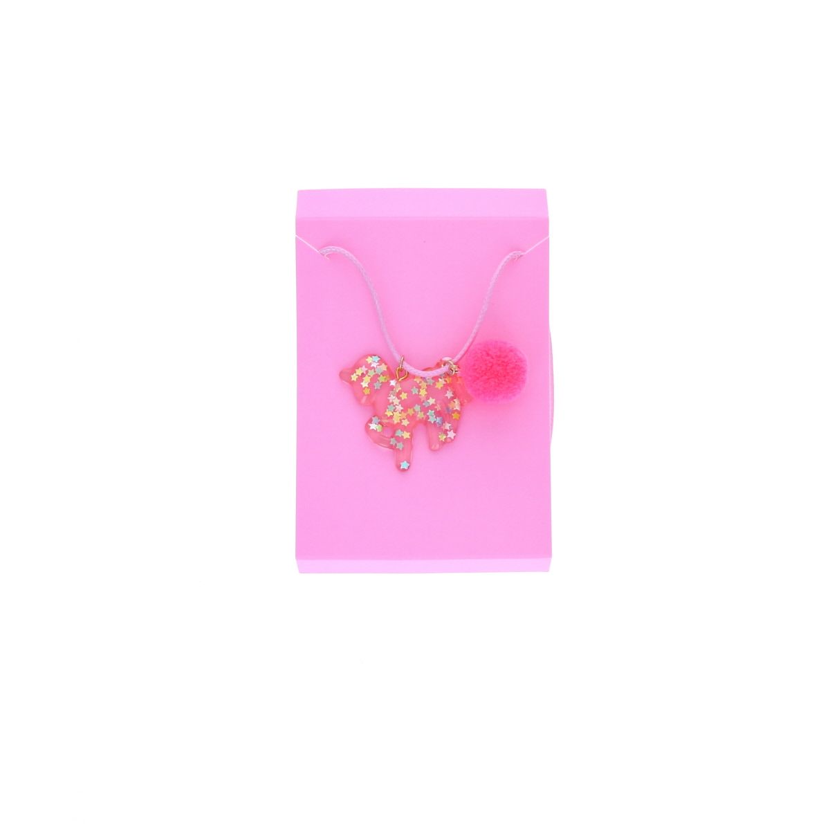 Collier licorne à pompon rose 2
