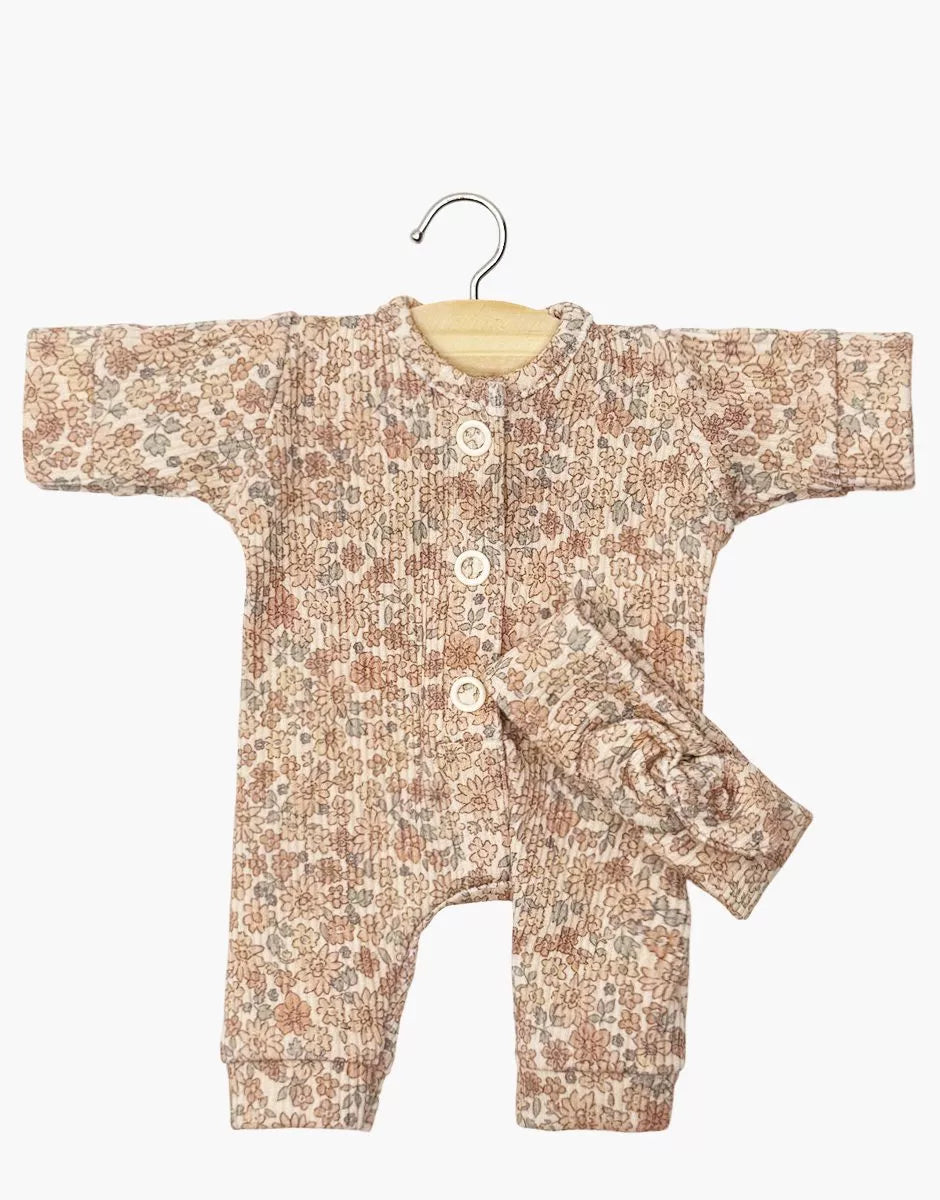 Babies - Combinaison Lili et son headband en maille côtelée Petites fleurs cacao