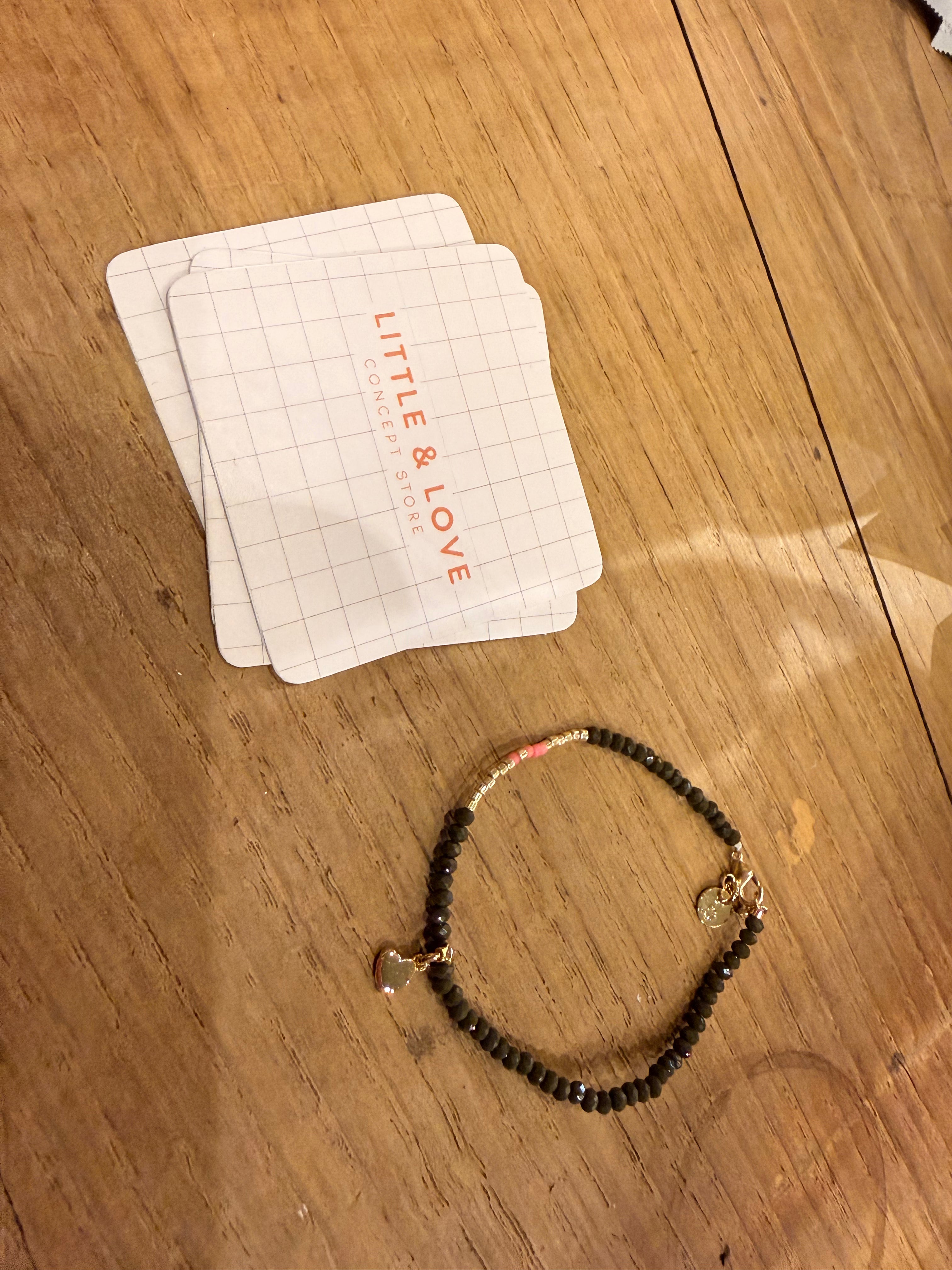 Bracelet Odette Kaki coeur doré 3