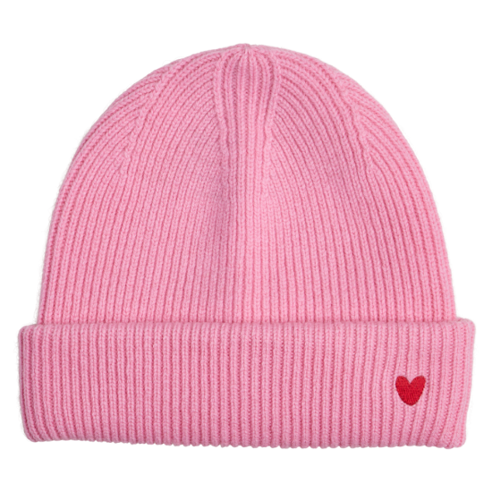 Bonnet rose en laine avec 🖤 2