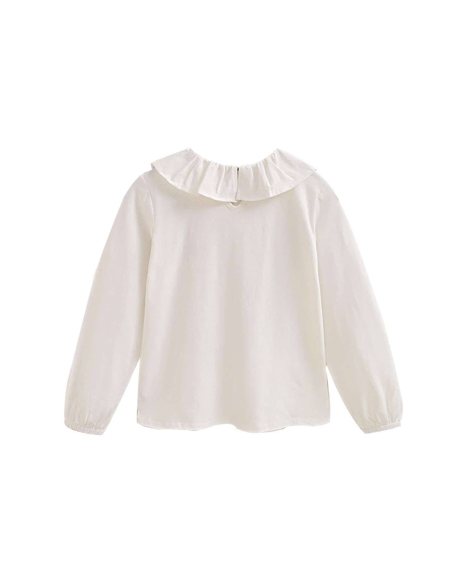 T-shirt blanc en coton à col volanté pour fille — 3 ans