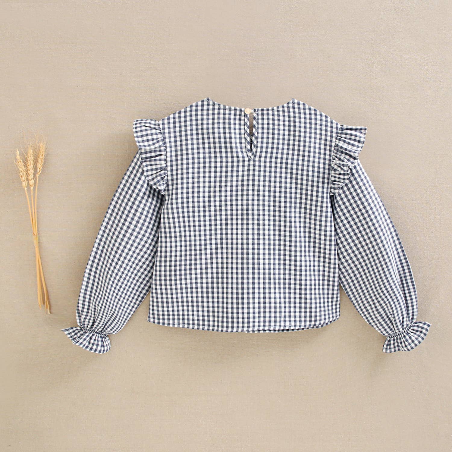 Blouse à manches longues à carreaux bleu et blanc Vichy pour fille 3