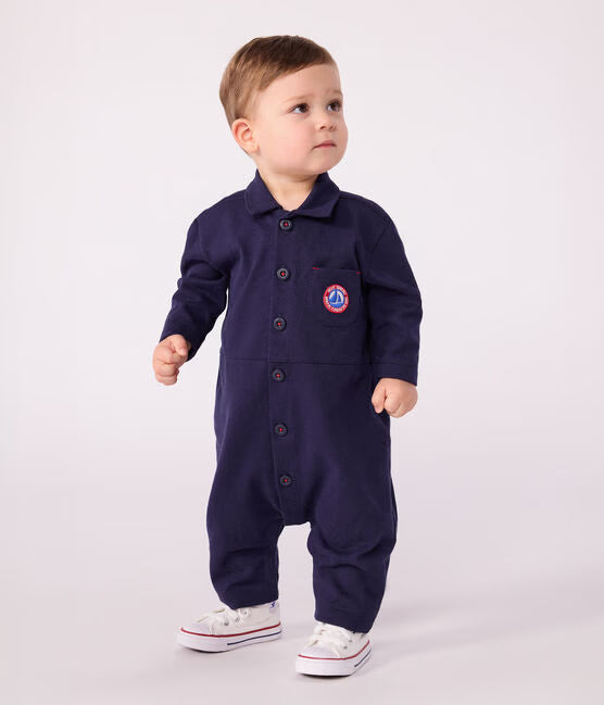 Combinaison longue bébé en coton uni, style pompiste 2